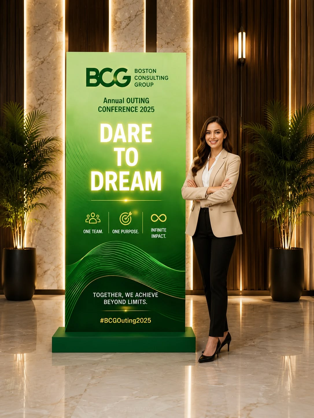 Creative advertising campaign poster in a green display