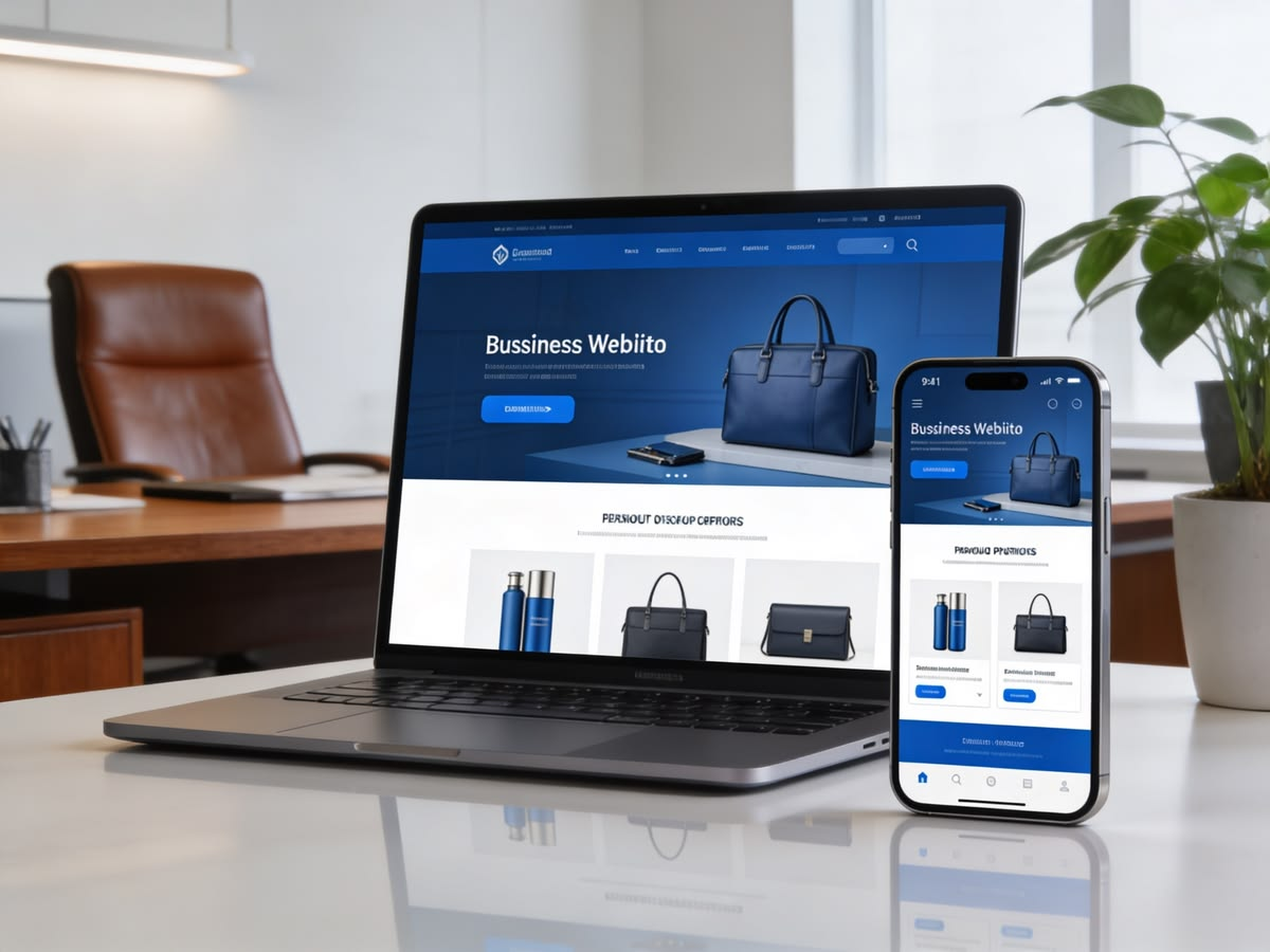 Responsive business website and social campaign mockup