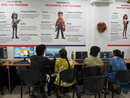 Students learning during a design presentation