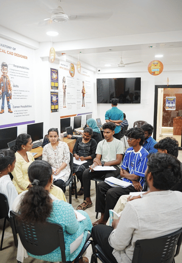Students discussing a design lesson
